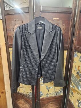 Dana Buchman Black Mixed-Media Woven Front Blazer